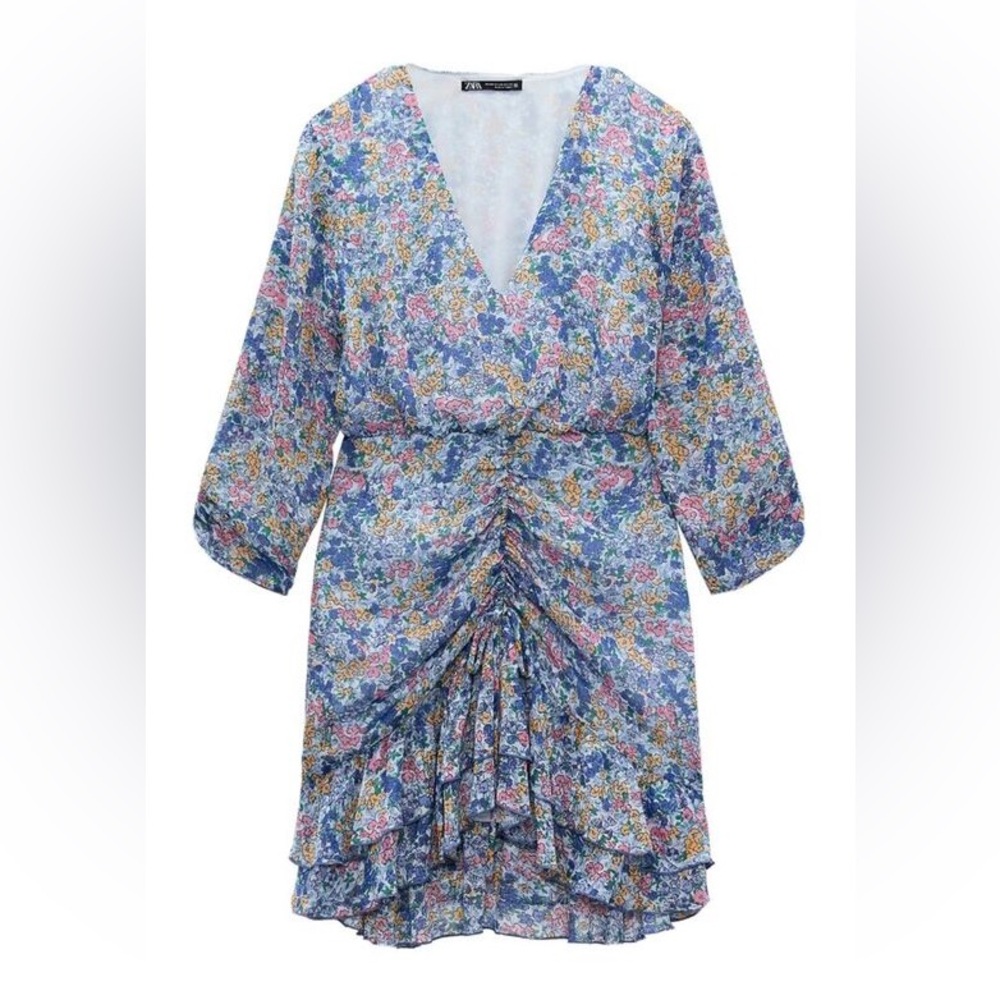 Zara Floral Print Ruffled Mini Dress 9878/066 Size S NWT